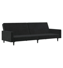 Dvivietė sofa-lova, juodos spalvos, aksomas