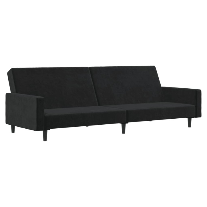 Dvivietė sofa-lova, juodos spalvos, aksomas