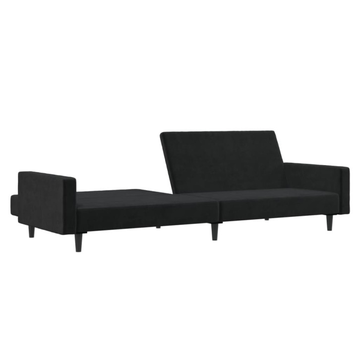 Dvivietė sofa-lova, juodos spalvos, aksomas