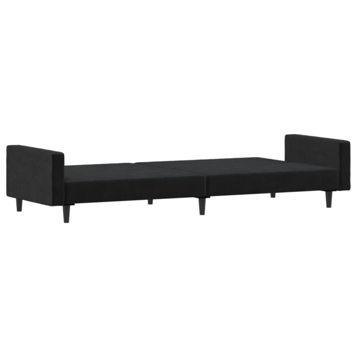 Dvivietė sofa-lova, juodos spalvos, aksomas