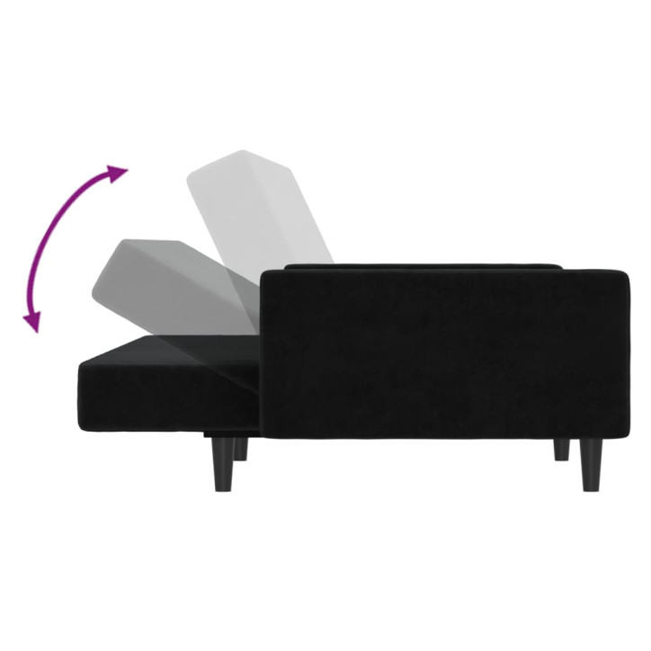 Dvivietė sofa-lova, juodos spalvos, aksomas