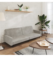 Dvivietė sofa-lova, šviesiai pilkos spalvos, aksomas