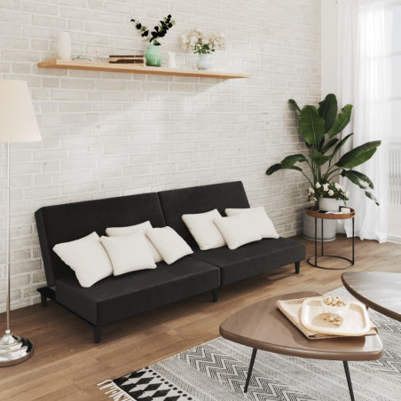 Dvivietė sofa-lova, juodos spalvos, aksomas