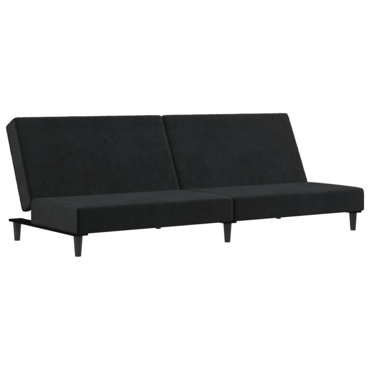 Dvivietė sofa-lova, juodos spalvos, aksomas