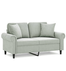 Dvivietė sofa su pagalvėlėmis, šviesiai pilka, 120cm, aksomas