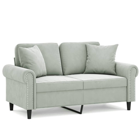 Dvivietė sofa su pagalvėlėmis, šviesiai pilka, 120cm, aksomas