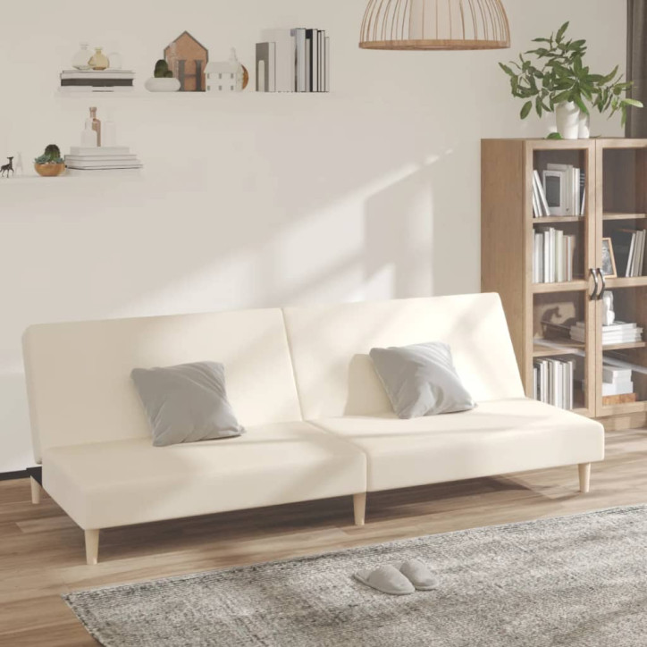 Dvivietė sofa-lova, kreminės spalvos, audinys