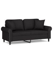 Dvivietė sofa su pagalvėlėmis, juodos spalvos, 140cm, aksomas