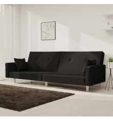 Dvivietė sofa-lova su dvejomis pagalvėmis, juoda, audinys