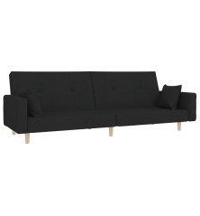 Dvivietė sofa-lova su dvejomis pagalvėmis, juoda, audinys