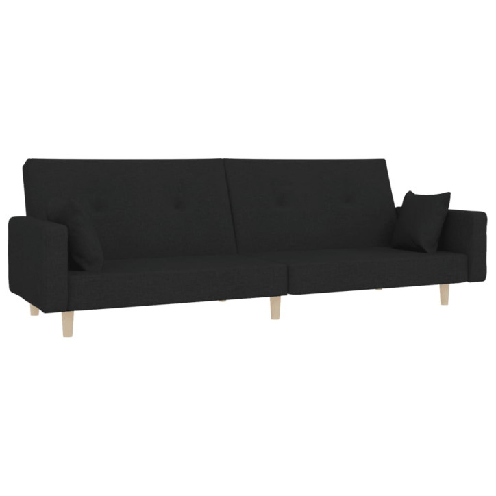 Dvivietė sofa-lova su dvejomis pagalvėmis, juoda, audinys