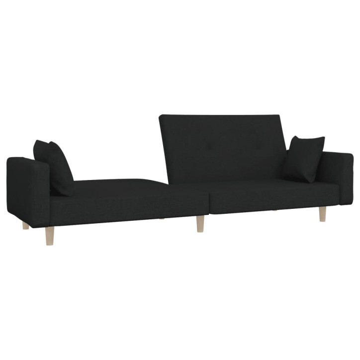 Dvivietė sofa-lova su dvejomis pagalvėmis, juoda, audinys