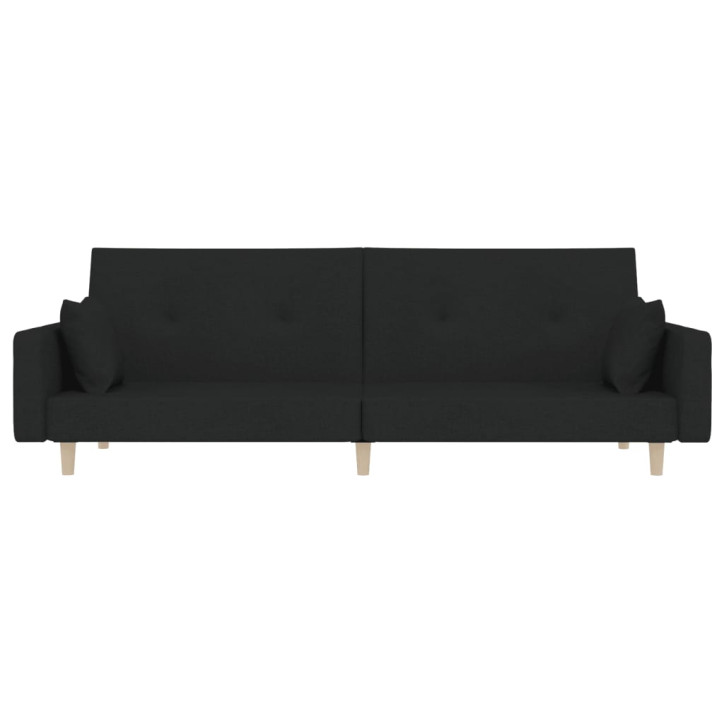 Dvivietė sofa-lova su dvejomis pagalvėmis, juoda, audinys