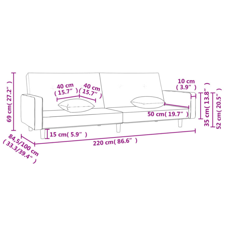 Dvivietė sofa-lova su dvejomis pagalvėmis, juoda, audinys