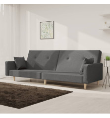 Dvivietė sofa-lova su dvejomis pagalvėmis, pilka, audinys