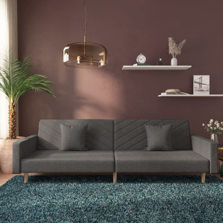 Dvivietė sofa-lova su dvejomis pagalvėmis, pilka, audinys