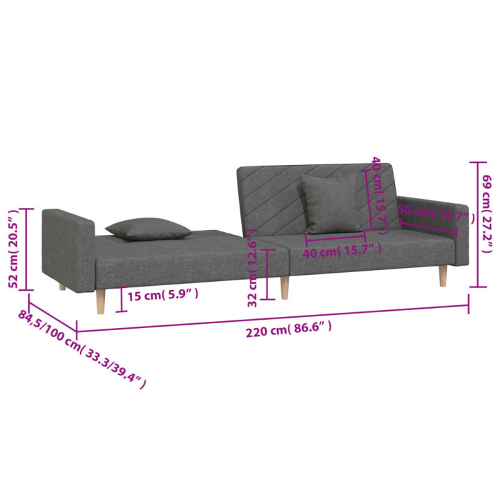 Dvivietė sofa-lova su dvejomis pagalvėmis, pilka, audinys