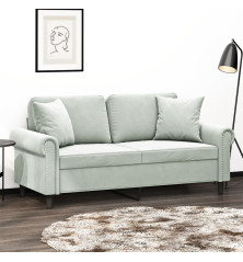 Dvivietė sofa su pagalvėlėmis, šviesiai pilka, 140cm, aksomas