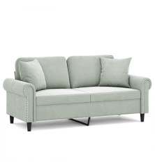 Dvivietė sofa su pagalvėlėmis, šviesiai pilka, 140cm, aksomas