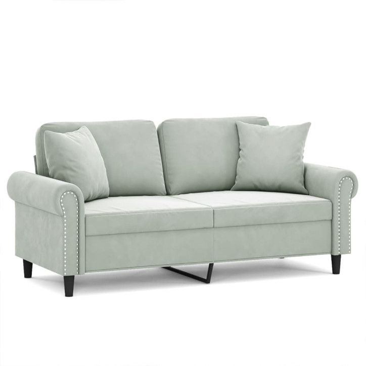 Dvivietė sofa su pagalvėlėmis, šviesiai pilka, 140cm, aksomas