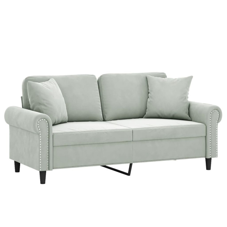 Dvivietė sofa su pagalvėlėmis, šviesiai pilka, 140cm, aksomas