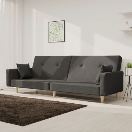 Dvivietė sofa-lova su dvejomis pagalvėmis, pilka, audinys