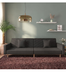 Dvivietė sofa-lova su dvejomis pagalvėmis, juoda, audinys