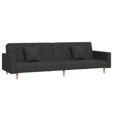 Dvivietė sofa-lova su dvejomis pagalvėmis, juoda, audinys