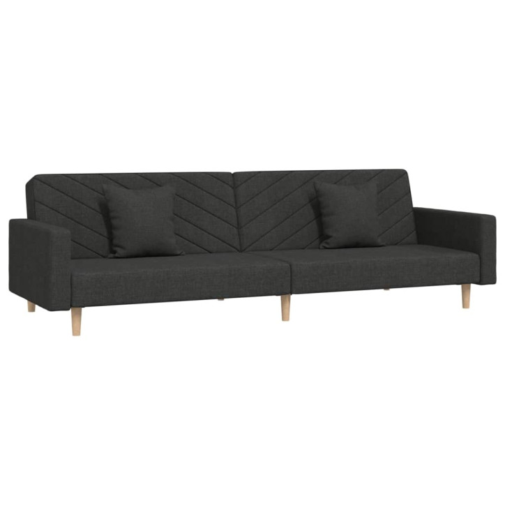 Dvivietė sofa-lova su dvejomis pagalvėmis, juoda, audinys