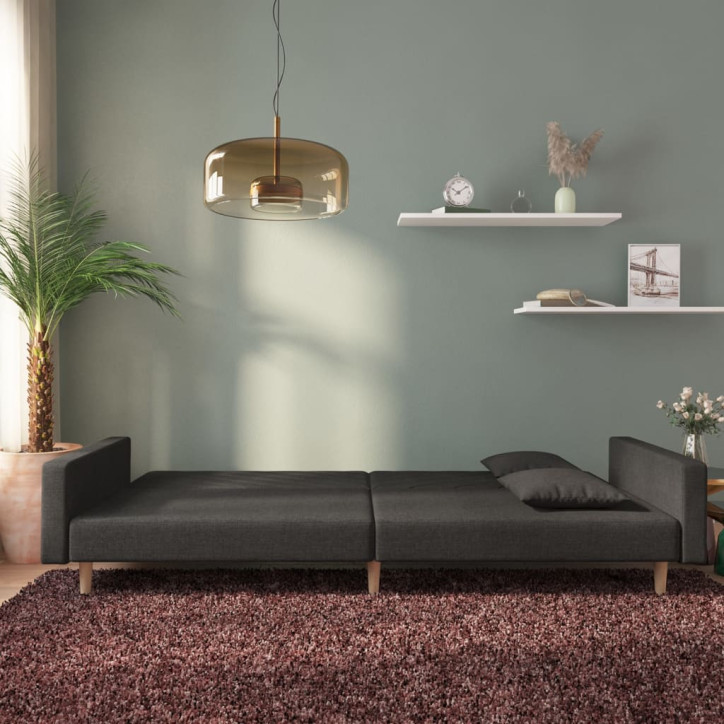 Dvivietė sofa-lova su dvejomis pagalvėmis, juoda, audinys