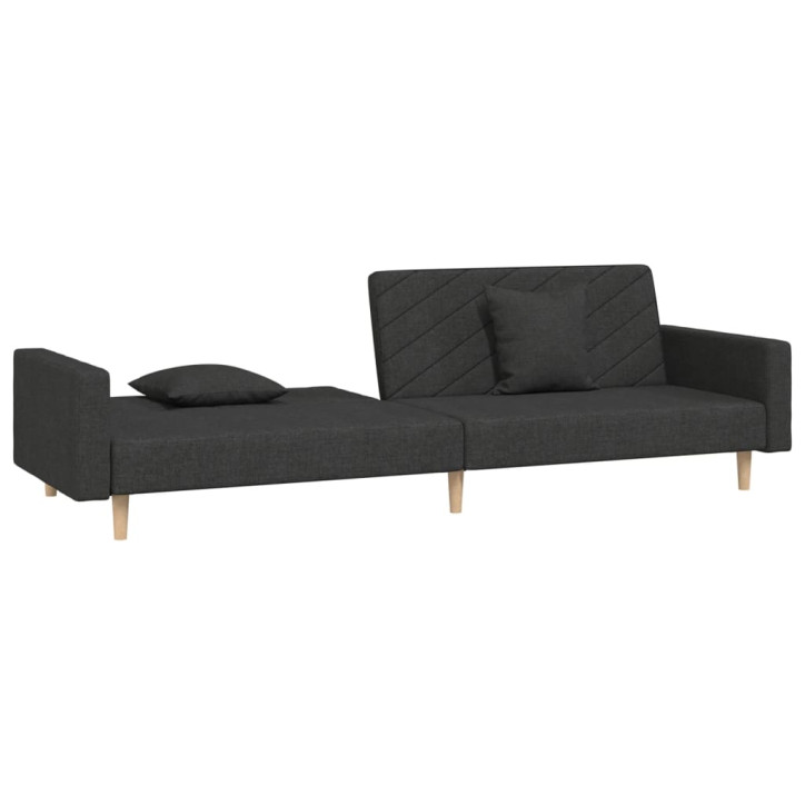 Dvivietė sofa-lova su dvejomis pagalvėmis, juoda, audinys