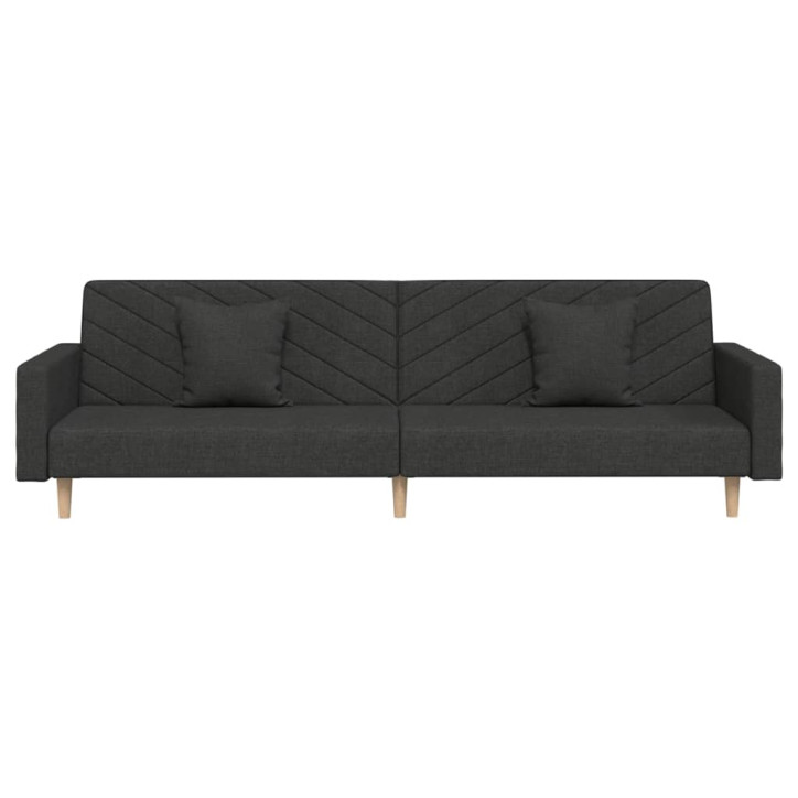 Dvivietė sofa-lova su dvejomis pagalvėmis, juoda, audinys