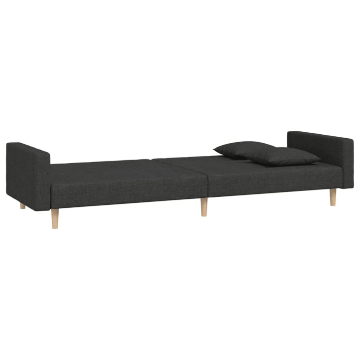 Dvivietė sofa-lova su dvejomis pagalvėmis, juoda, audinys