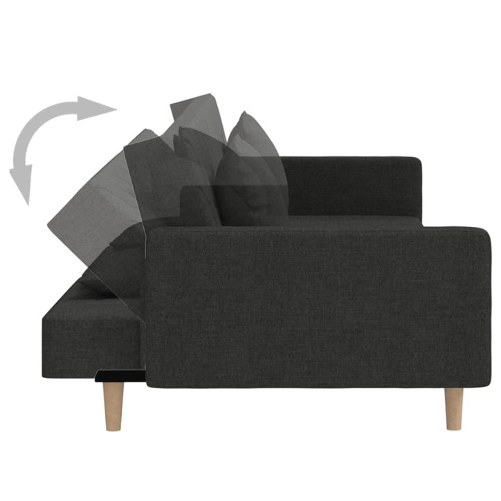 Dvivietė sofa-lova su dvejomis pagalvėmis, juoda, audinys