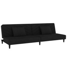 Dvivietė sofa-lova su dvejomis pagalvėmis, juoda, aksomas