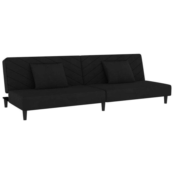 Dvivietė sofa-lova su dvejomis pagalvėmis, juoda, aksomas