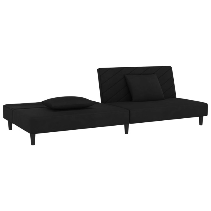 Dvivietė sofa-lova su dvejomis pagalvėmis, juoda, aksomas