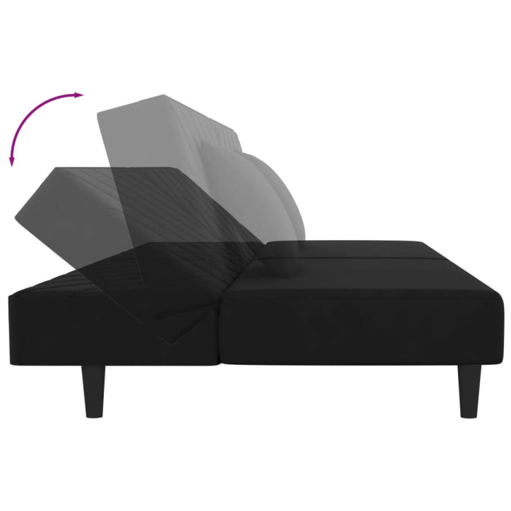 Dvivietė sofa-lova su dvejomis pagalvėmis, juoda, aksomas