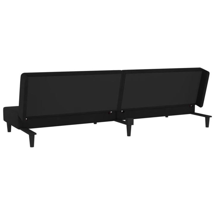 Dvivietė sofa-lova su dvejomis pagalvėmis, juoda, aksomas