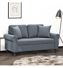 Dvivietė sofa su pagalvėlėmis, tamsiai pilka, 120cm, aksomas