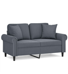 Dvivietė sofa su pagalvėlėmis, tamsiai pilka, 120cm, aksomas