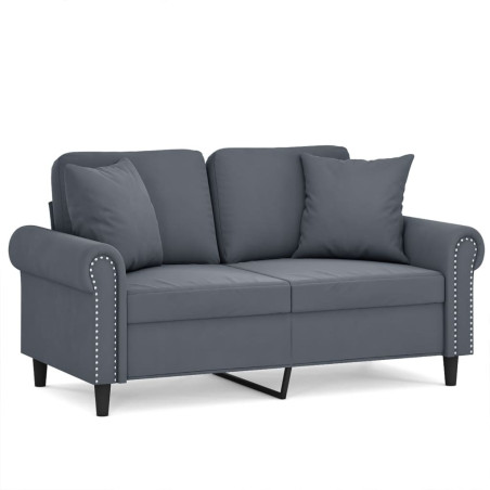 Dvivietė sofa su pagalvėlėmis, tamsiai pilka, 120cm, aksomas