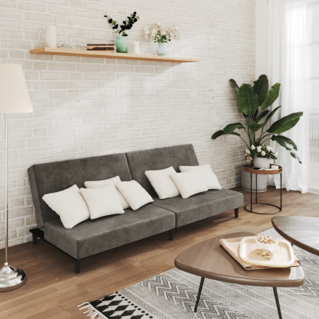 Dvivietė sofa-lova, tamsiai pilkos spalvos, aksomas