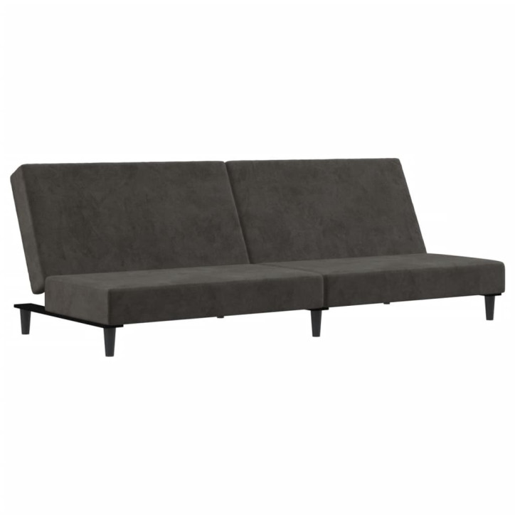 Dvivietė sofa-lova, tamsiai pilkos spalvos, aksomas