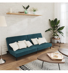 Dvivietė sofa-lova, mėlynos spalvos, aksomas