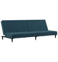 Dvivietė sofa-lova, mėlynos spalvos, aksomas