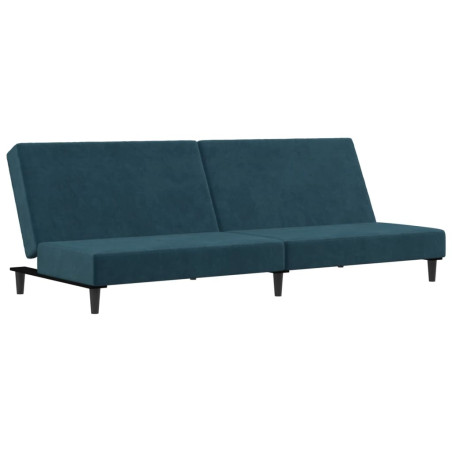 Dvivietė sofa-lova, mėlynos spalvos, aksomas