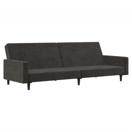 Dvivietė sofa-lova, tamsiai pilkos spalvos, aksomas