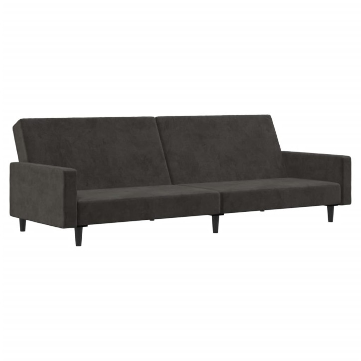 Dvivietė sofa-lova, tamsiai pilkos spalvos, aksomas