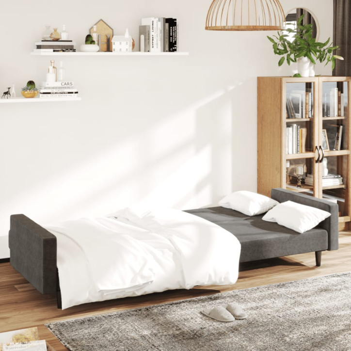 Dvivietė sofa-lova, tamsiai pilkos spalvos, aksomas